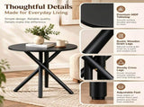 Modern Round Side Table with Crossed Metal Legs, 23.6" Small Accent End Table with Adjustable Feet, 07743307