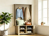 Grey Hall Tree with Shoe Storage Bench Entryway Organizer for Living Room Hall Tree Bench 00742212