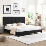 King Size Upholstered Platform Bed Frame with Linen Fabric Headboard, No Box Spring Needed, Wood W311107471