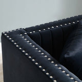 Contemporary Vertical Channel Tufted Velvet Sofa Loveseat Modern Upholstered 2 Seater Couch for W1117P147303