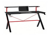 47 Inch Black Gaming Desk with Elevated Monitor Shelf Rotatable Cup Holder And Headphone Hook Racing 16299656