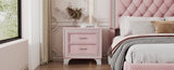 Mid Century Vintage Nightstand with Metal Legs for Bedroom, Velvet Bedside Table with 2 Drawers, N733P183659H