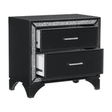 ZNTS Glamourous Peal Black Metallic Finish 1pc Nightstand of 2x Drawers Faux Crystal Handles Modern B01179875