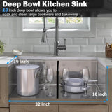 ZNTS 32" L X 19" W Undermount Double Bowl 16 Gauge 304 Stainless Steel Kitchen Sink W1225P266037