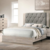 Contemporary 1pc Cream Finish California King Size Bed Bedroom Furniture Gray Tufted Design B011P236791