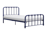 Metal Bed Blue Finish Twin Platform Bed 1pc, Bed in a Box B011P265592