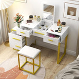 Makeup Vanity Set with Mirror , Dresser Table with Nightstand , with 4 Drawers W331P246722