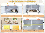 Cat Hidden Litter Box Enclosure with RGB LED Light, Cat House with Stairs and Cat Pom-pom Toys for N704P419240K