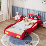 ZNTS Wooden Race Car Bed,Car-Shaped Platform Twin Bed with Wheels For Teens,Red & Yellow WF310553AAJ