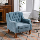 ZNTS Blue Accent Chair, Living Room Chair, Footrest Chair Set with Vintage Brass Studs, Button Tufted W1170100894