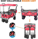 Collapsible Wagon cart with Removable Canopy, Large All Terrain Wheels, Brake, Adjustable 29013517