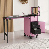 Portable Nail Art Table w/ LED Mirror, Bluetooth, Lockable Drawers, Telescopic Pole - Folding 33155804