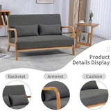 Leisure Chair with Solid Wood Armrest and Feet, Mid-Century Modern Sofa,2 seat 64077015