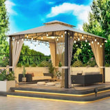 ZNTS 10x12 Softtop Metal Grill Gazebo with Mosquito Net&Sunshade Curtains,Heavy Duty Double Roof W2259P148070