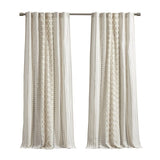 1PC 50x108" Cotton Printed Curtain Panel with Chenille Stripe and Lining B035P341186