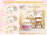 2-in-1 Kids Vanity & Writing Desk Set - LED Lighted Shatterproof Mirror , White 55578878
