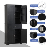 Bathroom Storage Cabinet with Doors and Drawer, Multiple Storage Space, Adjustable Shelf, Black WF308204AAB