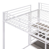 ZNTS Full Size Loft Bed with Desk and Whiteboard, Metal Loft Bed with 3 Shelves and Ladder, White 62617184