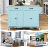 Kitchen Island Cart with 4 Door Cabinet and Two Drawers and 2 Locking Wheels - Solid Wood Top, WF286911AAN