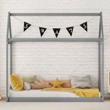 ZNTS Twin Size Wooden House Bed, Gray WF197557AAE