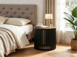 Mid-Century Modern Round Coffee Table, Natural Acacia Wood Side Table with Walnut Wood-Grain Finish, 40168579