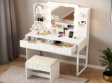White particleboard with a melamine finish, 2 drawers, 4 shelves, a dressing table set with 10 05199813