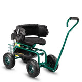 Rolling Garden Cart with Cushioned Backrest & Seat, Outdoor Gardening Stool for Planting, Garden 41309399