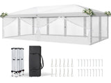 10x20 ft Instant Pop Up Canopy Tent White, 6 Mesh Panels 2 Doors 4 Net Sides, 66103089