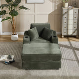Corduroy Upholstered Chaise Lounge Sofa,Magazine bag,Detachable Cushions Deep Seat for Living W2120P322754