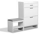 2-tier shoe cabinet with top flip-up lid and drawer, padded shoe changing bench, 1 hook, 18594134