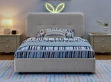 Twin Size Kids Upholstered Bed with Oversized Rabbit Ear Headboard, LED Light & 4 Storage Drawers, W1413P384921