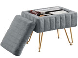 Square Ottoman with Storage, Makeup Cute Soft Small Footstool, Modern Style Faux Fur Seat with 4 90318814