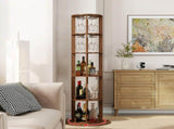 73" Tall Round Wine Rack, Freestanding Wine Bar Cabinet With Rotating Design Wine Glass Rack, N728P513727Z