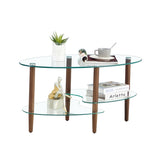 ZNTS Transparent Oval coffee table, modern table in living room Oak wood leg tea table 3-layer 25975996