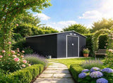 11' x 9' Metal Garden Storage Shed with Foundation Kit, Double Lockable Doors for Outdoor Tools & 50638684