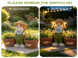 Magnesium Oxide Dog Statue Planter with Solar LED Lights in Ears, Dual Flower Pots Garden Decor, W6572P574589