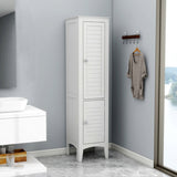 Tall Narrow Tower Freestanding Cabinet with 2 Shutter Doors 5 Tier Shelves for Bathroom, Kitchen W141260291