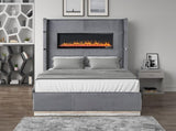 Lizelle Upholstery Wooden King Bed with Ambient lighting in Gray Velvet Finish B00977486
