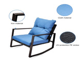 3 Pieces Patio Bistro Set Outdoor Rocking Chair w Blue Cushion for Yard Garden Poolside W2071P201034