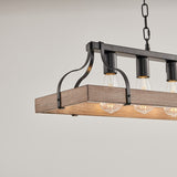 33.7-Inch Black and Faux Wood Grain Pendant Light, 5 E26 Bulb Sockets, Adjustable Chain Height W1340P251927