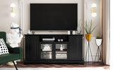 ZNTS U-Can TV Stand for TV up to 65in with 2 Tempered Glass Doors Adjustable Panels Open Style Cabinet, WF287841AAB