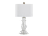 Bishop 24" Contemporary Glass Table Lamp in Clear Seeded Glass, Brushed Nickel and White Linen Shade B202P224033