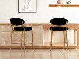 2-Pack Modern Velvet Bar Stools with Gold Metal Legs Accent Round Counter Stools for Kitchen Island, W1757P387424