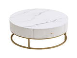 31.5 Inch Modern Round Coffee Table with Drawers, Faux MarbleTable with Storage, Coffee Table for W821P281502