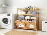 Natural Bamboo Tilt Out Laundry Hamper Cabinet with 2 Removable 7 Gallon Fabric Baskets, Open 28577126