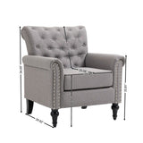 ZNTS Mid-Century Modern Accent, Linen Armchair w/Tufted Back/Wood Legs, Upholstered Lounge Arm W133355313