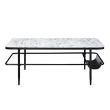 ZNTS 3pc Stylish Occasional Table Set White Marble Print Tempered Glass Top Coffee Table and End Tables B011P298386