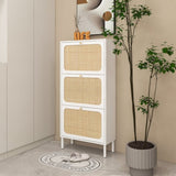ZNTS Natural Rattan 3 Door Shoe Rack, Freestanding Modern Shoe Storage Cabinet, for Entryway W688106928