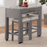 ZNTS Light Gray Counter Height Table w NESTED TABLE Dining Room Furniture Faux Marble Top Table B011P232972