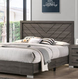 Contemporary Grey Finish Unique King Size Bed 1pc Bedroom Furniture Unique Lines Headboard Wooden B011P155468